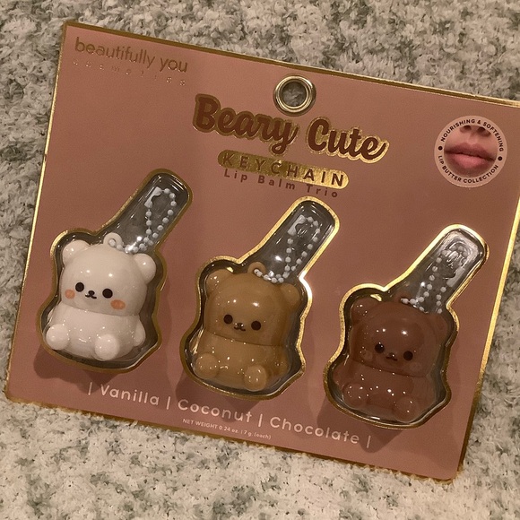 beautifully you cosmetics Other - Beary Cute Flavored Lip Balm Trio Bear Keychains Set NWT 3x .24 oz